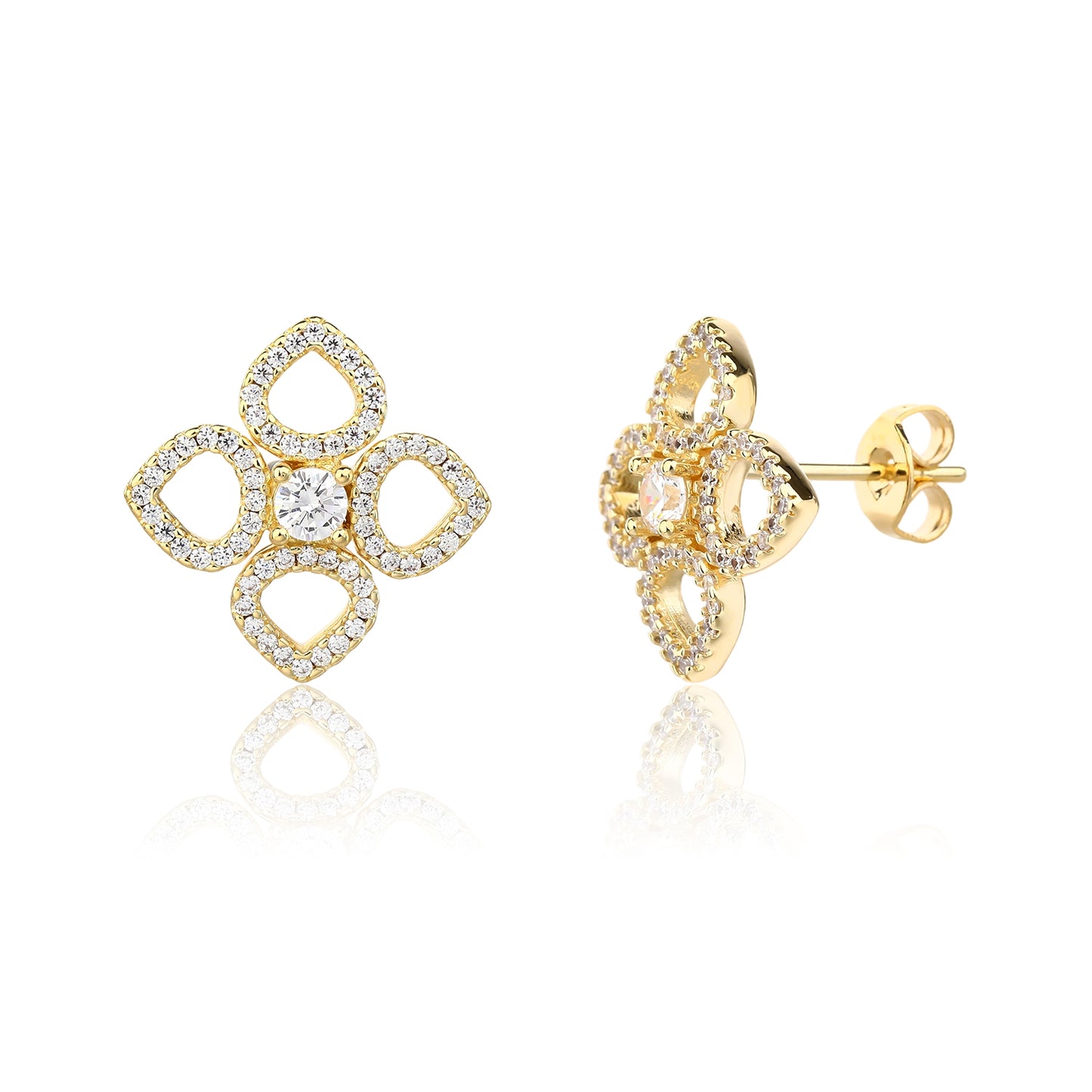 עגיל זהב בעיצוב פרח יוקרתי משובץ ZSI924-3