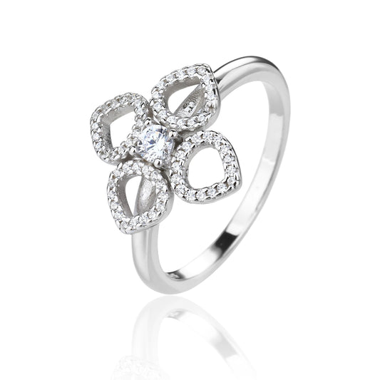 טבעת כסף בעיצוב פרח יוקרתי משובץ ZSI925-1