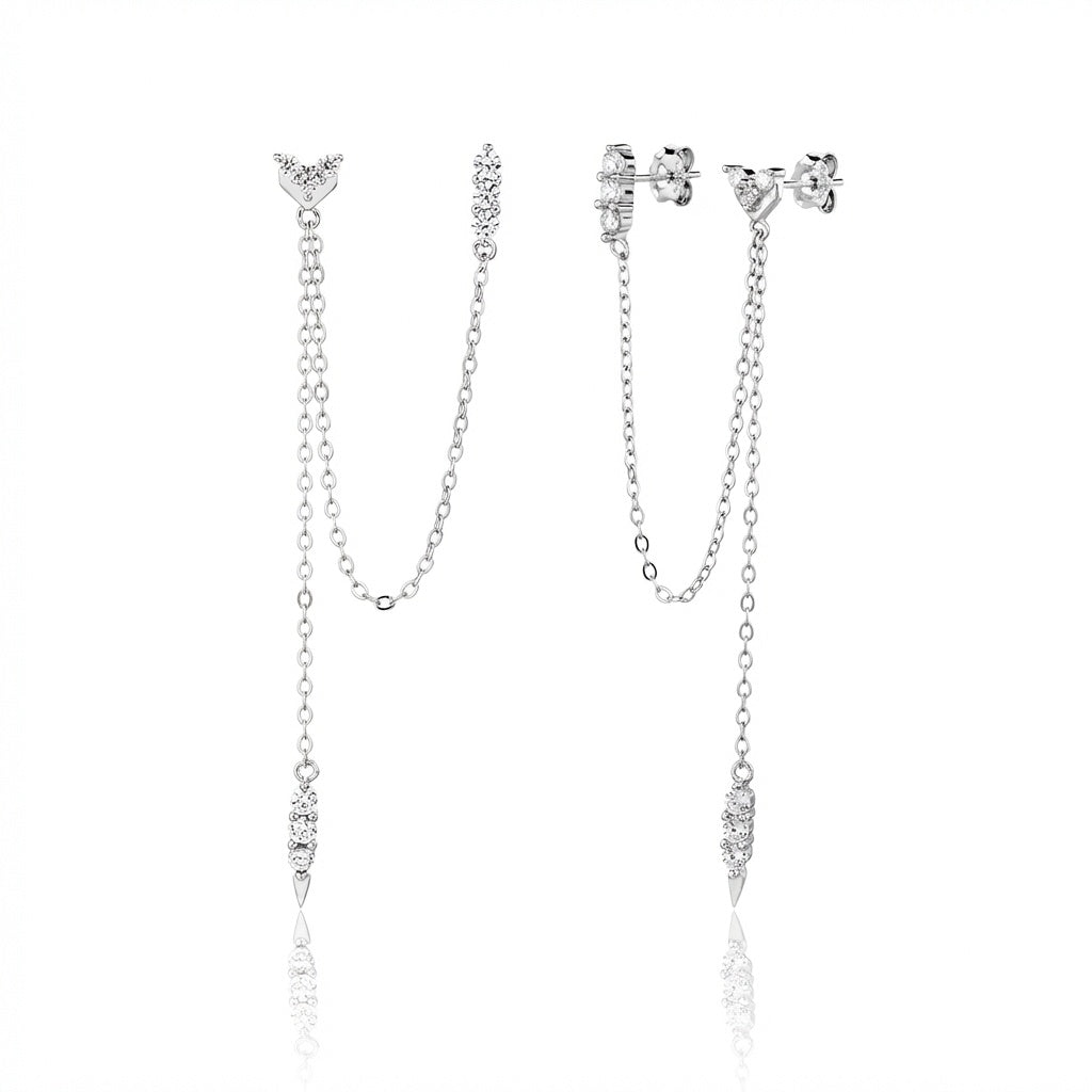 עגילי כסף שני חורים ZSI951-1