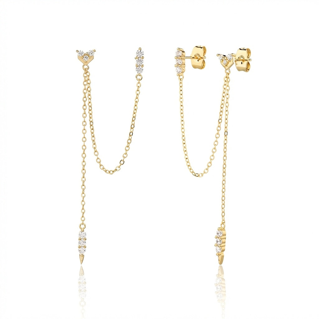 עגילי זהב שני חורים ZSI951-3