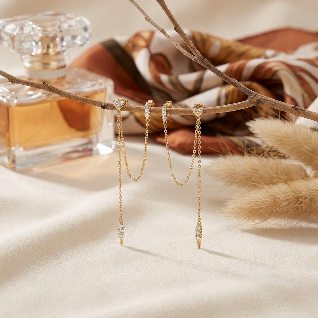 עגילי זהב שני חורים ZSI951-3